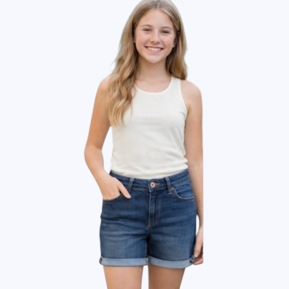 NWT thereabouts MIDI Roll-Cuff Frayed Jean Shorts Plus Size